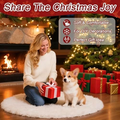 RAINFLOW 36" White Christmas Tree Skirt - Faux Fur Holiday Decor - Image 4
