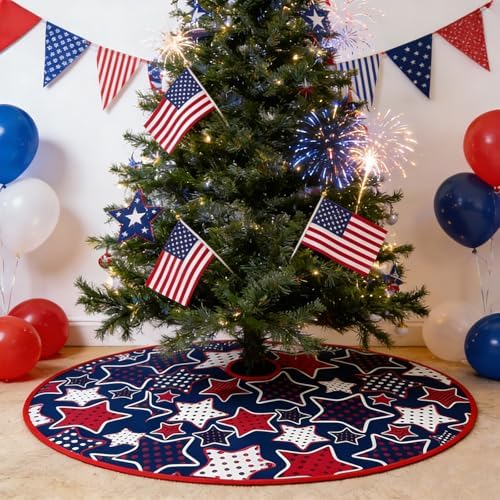 36 Inch Summer Tree Skirt Reversible 4th of July American Flag Day Decorations, Double Sided Print Mat Christmas Tree for Holiday Party (Summer/Independence Day) - Image 5