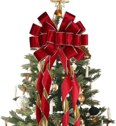 LaRibbons Large Red Velvet Christmas Tree Topper Bow by LaRibbons