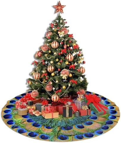 Peacock Feathers Circle Christmas Tree Skirt 30" for Xmas Halloween New Year Holiday Party Home Tree Mat Decor Ornaments Decoration - Image 5