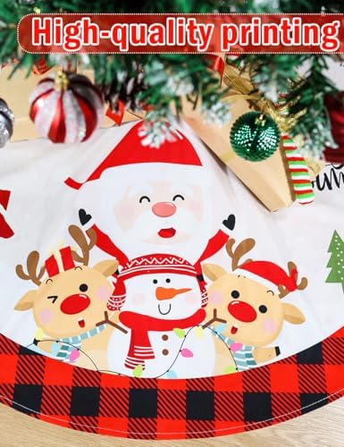 Christmas Tree Skirt, 48 Inches Red Black Buffalo Plaid Tree Skirt Rustic Thick Xmas Tree Skirt with Snowflake Santa Claus Xmas Ornaments Perfect for Christmas Decoration and New Year Holiday Party - Image 5