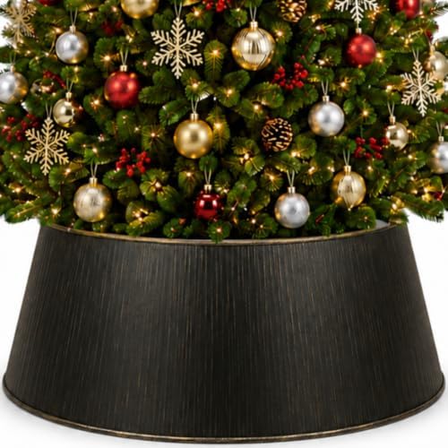 Christmas Tree Collar, Holiday Tree Skirt Alternative, Christmas Decorations for Tree, Modern Christmas Tree Skirt, Xmas Tree Collar (Black) by InSideOut