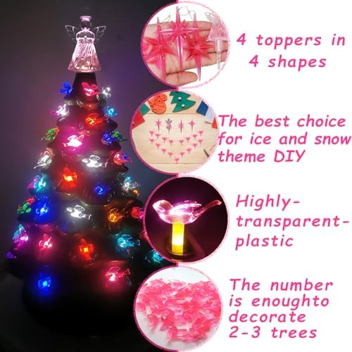 117Pcs Ceramic Christmas Tree Pink Love Bird Replacement Lights Bulbs and 1 Angel/3Stars Topper Ornament for Ceramic Tree D??cor - Medium Plastic Pegs. - Image 3