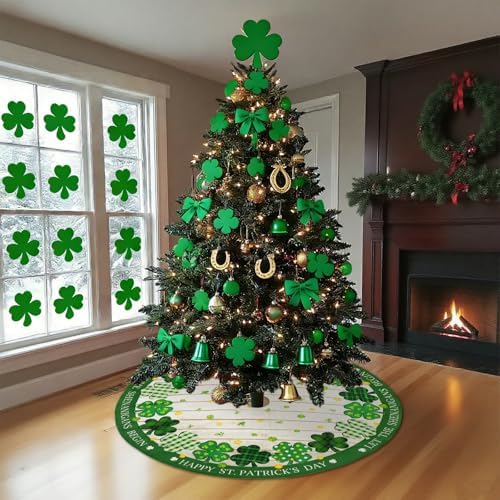 48 Inch St. Patricks Day Tree Skirt Mat Short Plush Green Shamrock Tree Skirts for Indoor Outdoor St. Patricks Day Tree Decoration(Green Shamrock) - Image 4