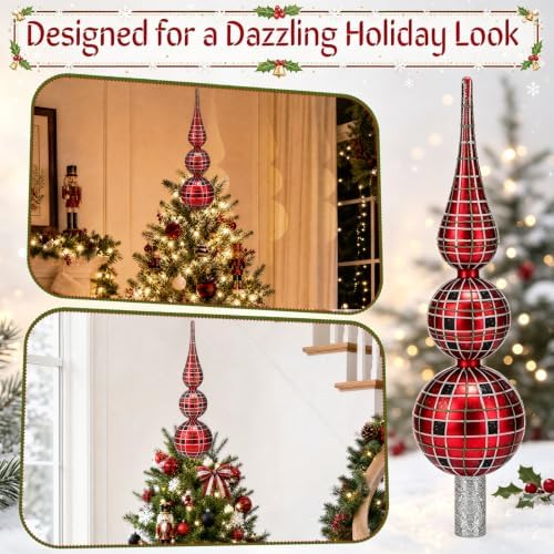 Roowest 13" Vintage Glass Christmas Tree Topper, Mercury Glass Finial - Image 4