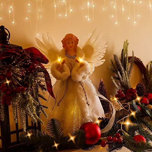 PEEKI Christmas Tree Topper, 12" Angel Treetop with Lights and Remote Control Timer, Christmas Tree Decoration for Holiday Ornament and Home Decor, White - Image 4