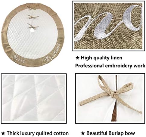 48 Inch Christmas Tree Skirt White Thick Luxury Quilted Cotton with Burlap Decoration for Merry Christmas Party Christmas Tree Skirt Decorations - Image 3