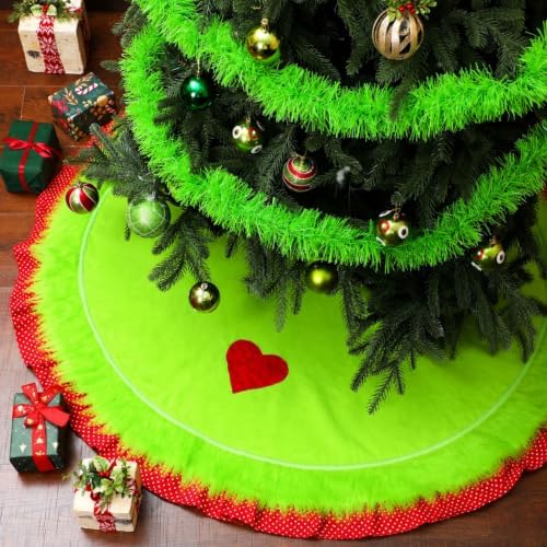 Soulchen 60 Inch Lime Green Christmas Tree Skirt Felt Tree Collar - Image 7