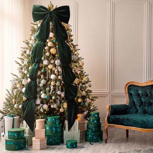 Knitgrip Extra Large Velvet Christmas Tree Topper Bow, Green, 118 Inch - Image 5