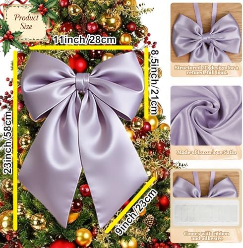 Big Purple Bows for Valentine's Day Tree Topper, 23x11 in Purple Satin Bow Decorstions for Room Hoom Wall Backdrop Room as Crib Skirt for Holiday Bow Decor Xmas (Heavyweight Satin) - Image 2