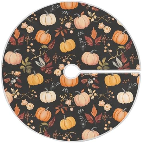 Fall Autumn Harvest Tree Skirt 36", Autumn Orange Pumpkins Flowers Leave Christmas Xmas Tree Skirts Floor Door Mat Round Pad for Thanksgiving Festival Party Indoor Outdoor Home Decor by Pfrewn