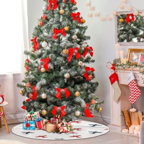 Blueangle Christmas Tree Skirt Colorful Airplanes Tree Skirt for Xmas Decor Festive Holiday Decoration, 35.4 Inch in Diameter - Image 4