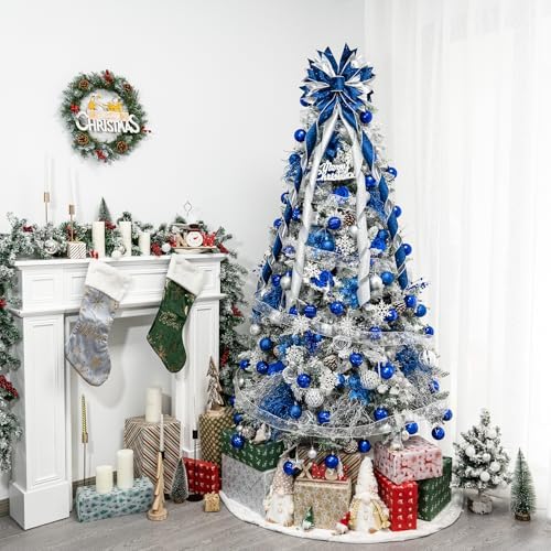 Hismir Large Christmas Tree Topper Bow，Blue & Silver 53x13 Inches - Image 6