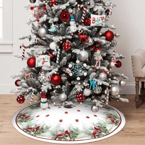 Cardinal Christmas Tree Skirt 36 Inch Red White Christmas Tree Decorations - Image 7