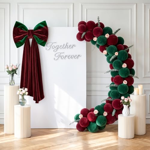 Big Bows, Christmas Decorations, Velvet Christmas Tree Topper Bow, 52 x16 Inch, Giant Christmas Bow Decorations for Home, Wedding, Birthday, Wreath, Door, Wall Decor (Burgundy Green) - Image 2