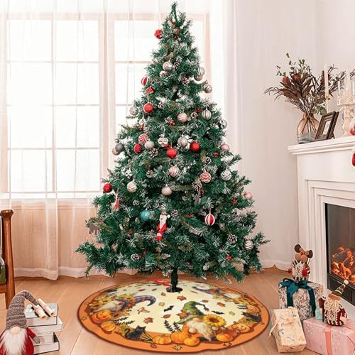 Fall Tree Skirt 30" Pumpkin Tree Topper Halloween Tree Mat Christmas Skirt - Image 4