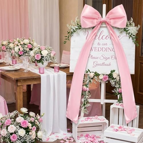 Daifunli 20 x 47 Inches Giant Satin Bow Christmas Tree Topper,Pink - Image 6