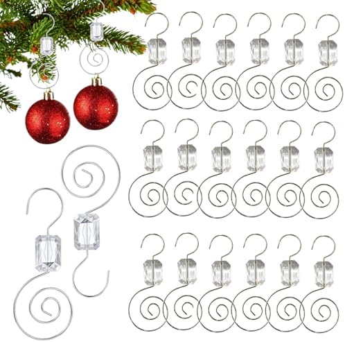Furimuk 24 Pack Christmas Ornament Hooks Clear Beaded Hangers Decorative Silver Wire S-Hook with Lobster Claws for Holiday Home Xmas Party Tree Decoration by Furimuk