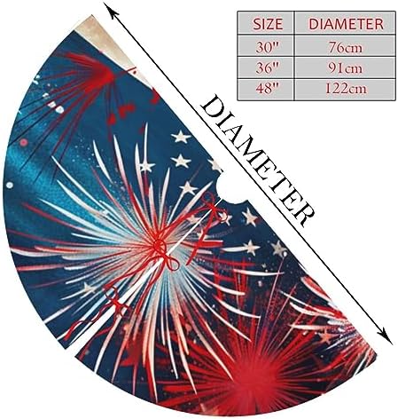 Fireworks US Flag Tree Skirts Xmas Ornaments, Tree Skirt for Christmas Party Holiday All Occasions 30" - Image 2
