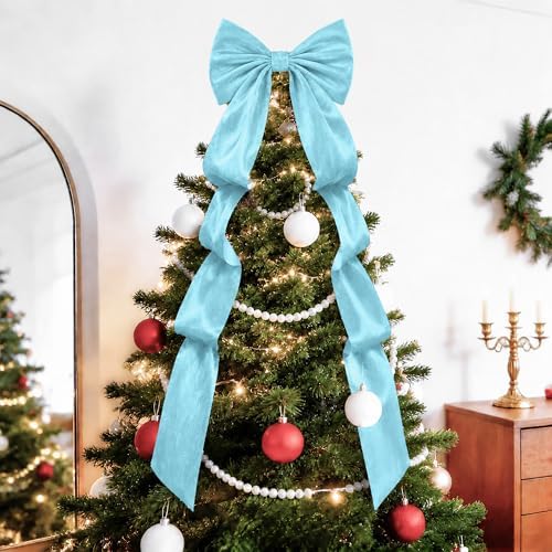 Big Bows, Christmas Decorations, Velvet Christmas Tree Topper Bow, 52 x16 Inch, Giant Christmas Bow Decorations for Home, Wedding, Birthday, Wreath, Door, Wall Decor (Sage Green) - Image 5