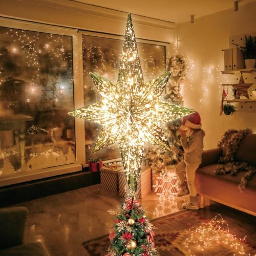 LAMPHOME 10LED Golden Bethlehem Star Tree Topper, Shiny Light Up Gold Star Treetop, Festive Christmas Tree Top Ornament for Xmas Holiday Indoor Party Home Decoration - Image 6