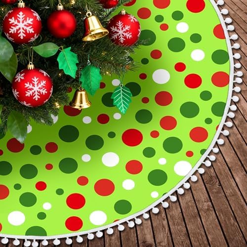 36 Inch Christmas Tree Skirt Red and Green Polka Dots Xmas Tree Skirt by Sozize