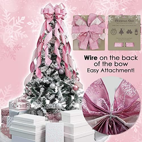 MEEDEE Pink Glitter Christmas Tree Topper - 12" Wide Velvet Bow for Christmas Tree (1 Pack) - Image 4