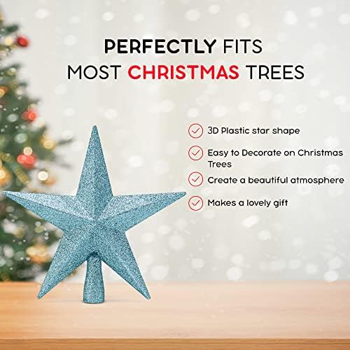 Glitter Star Christmas Tree Topper - 8" Tiffany Blue Xmas Decor Ornament - Image 6