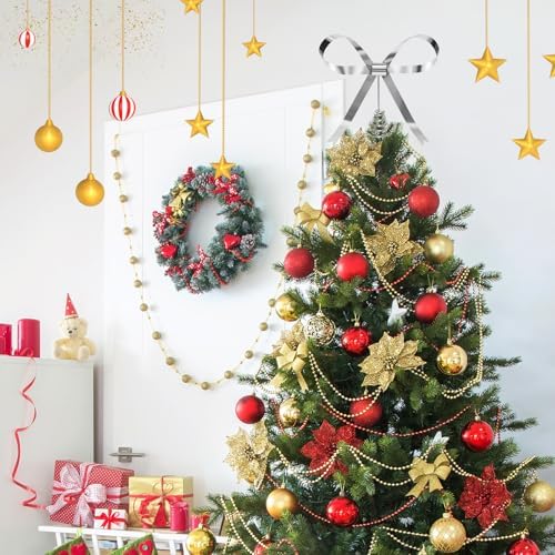 HMASYO Christmas Tree Topper Bow, 10.5 Inch Large Silver Metal Bow Tree Topper with Spiral Base for Holiday Xmas Party Christmas Tree Top Decorations (Silver) - Image 5