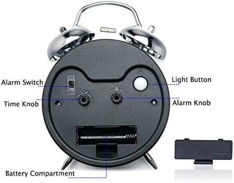 Peakeep Retro 4.5 inches Battery Operated Twin Bell Loud Alarm Clock | for Heavy Sleepers Adults, Old Fashioned Back to 80?€?s for Bedroom Desk Living Room Kids' Room Decoration (Silver) - Image 4