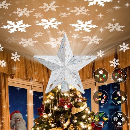 Christmas Tree Topper Lighted with 6 Projection Modes,Christmas Star Tree Topper Built-in LED Rotating Projector Lights 3D Sparkling Christmas Tree Decorations for Xmas Party Holiday Decor(Silver) by YourPartnerforOutdoorCareHolidayCheer