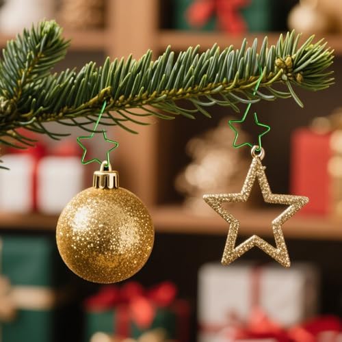 100 PCS Green Ornament Hooks(2 Inch) for Christmas Tree Home Party Decorations Metal Star Ornament Hangers Anchors Xmas Stocking Small Ornaments Ball Bulb Hangings Hooks Pins Clips Decor Indoor - Image 4