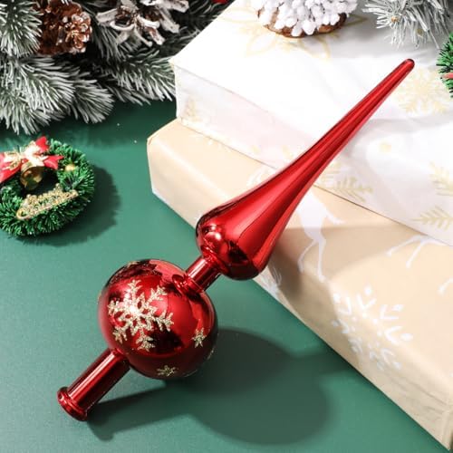 NUOBESTY Christmas Tree Topper - Blown Plastic Xmas Tree Finials Hand-Painted Treetop Plastic for Christmas Tree Ornaments (Red) - Image 5
