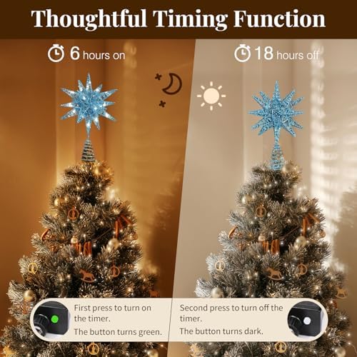 Lewondr Christmas Tree Topper, Plug 3D Starburst Lighted Star Tree Topper - Image 4