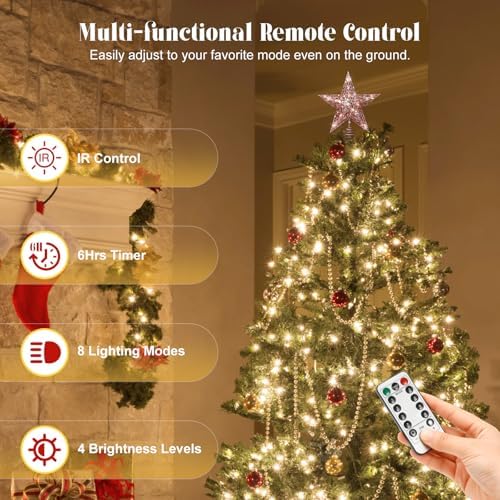 Lewondr Christmas Star Tree Topper with Lights and Sequins, Pink - Image 3