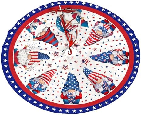 4th of July Decoratios for Tree Skirt Gnome Stars Patriotic America Memorial Day 36in Holiday Tree Skirt Decor for Party Indoor Home - Image 6