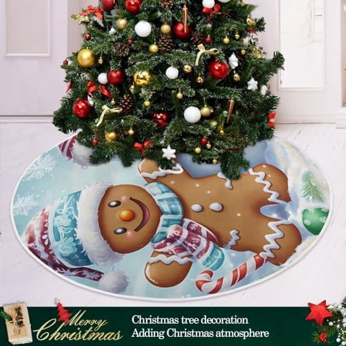 Gingerbread Snowman Christmas Tree Skirt Large Xmas Tree Skirts Decorations 48 in Burlap Tree Mat Cover for 4 ft Trees Holiday Party - Image 2