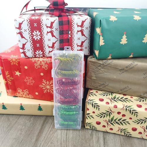 150 PCS Ornament Hooks Multicolor Christmas Ornament Hooks Christmas Tree Decoration S-Shaped Hangers Wire Hooks with Box Red Green Yellow (Circular Shape) - Image 5