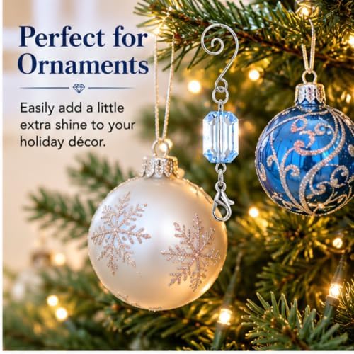 Christmas Ornament Hooks, Light Blue Acrylic Jewel Ornament Hangers with Silver Wire, Decorative Tree Hooks with Storage Bag, Pack of 20, 3 Inch Holiday Ornament Hooks for Christmas Tree Decorating - Image 4