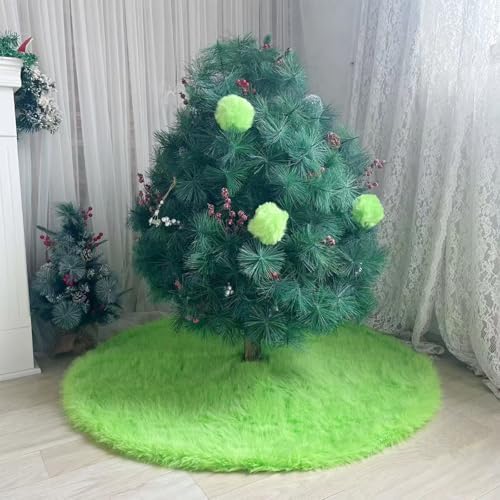 36 Inch Christmas Tree Skirt - Fluffy Faux Fur Fluorescent Green Tree Skirt, Black Plush Xmas Holiday Decor for Parties, Small Round Tree Skirt - Image 6