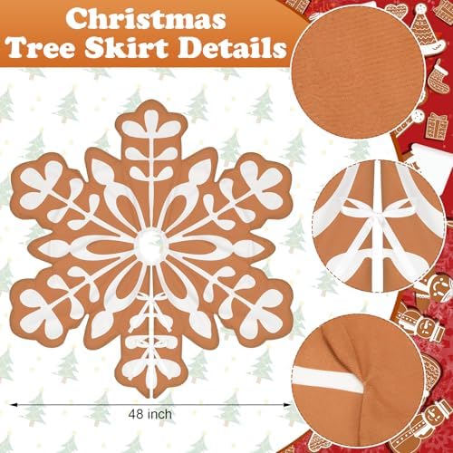 48 Inch Gingerbread Snowflake Christmas Tree Skirt Farmhouse Christmas Tree mat for Xmas Gingerbread Decorations Holiday Party Ornaments - Image 2