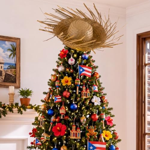 Hawaii Straw Hat Tree Topper Pava Hat Luau Puerto Rico Scarecrow Decor by Unknown