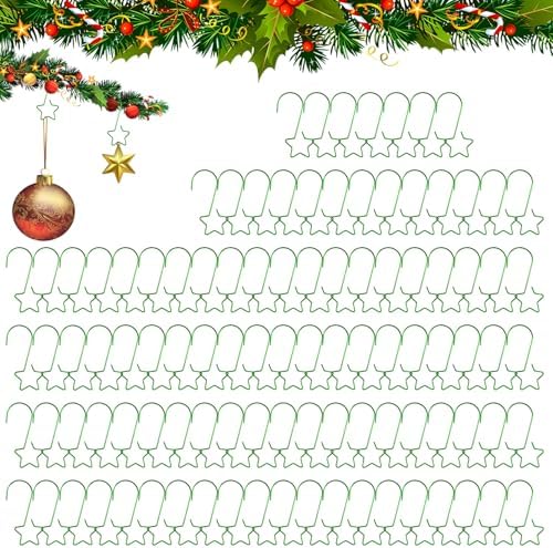 100 PCS Green Ornament Hooks(2 Inch) for Christmas Tree Home Party Decorations Metal Star Ornament Hangers Anchors Xmas Stocking Small Ornaments Ball Bulb Hangings Hooks Pins Clips Decor Indoor by Unknown