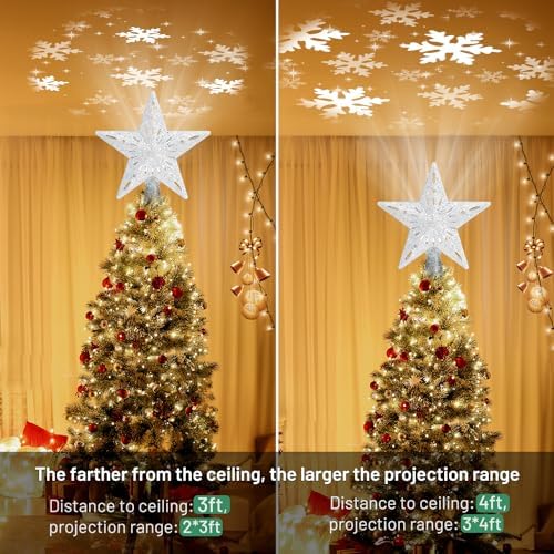 Mrrihand Christmas Tree Topper Lighted with 6 Projection Modes, Christmas Star Tree Topper Built-in LED Rotating Lights, Silver 3D Glitter Dynamic Projection for Christmas Tree Decorations - Image 5