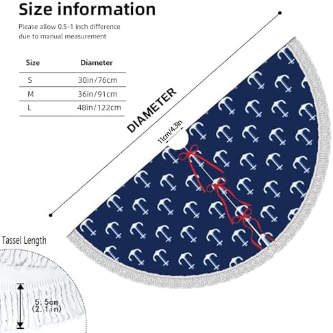 Xmas Tree Skirt 36" Inch,Navy Blue Nautical Anchor White Tassel Edge Rustic Christmas Tree Skirts for Party Holiday Decorations Xmas Ornaments - Image 5