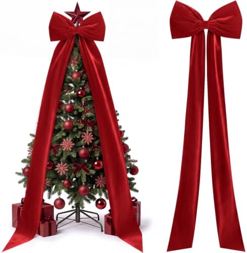Knitgrip Extra Large Velvet Christmas Tree Topper Bow, Red, 118 Inch by Knitgrip