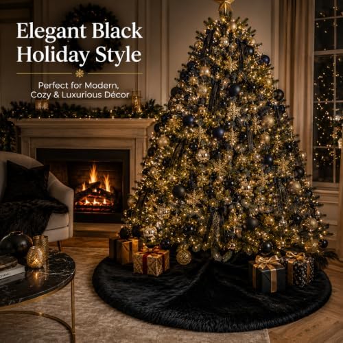 AOGU 24 Inch Faux Fur Christmas Tree Skirt Black Plush Skirt for Merry Christmas Party Christmas Tree Decoration - Image 6