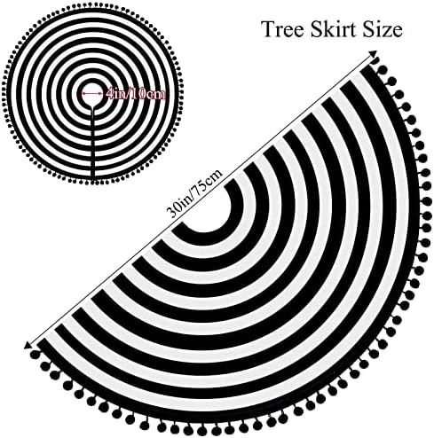 30 Inch Black and White Christmas Tree Skirt with Pom Poms - Image 4