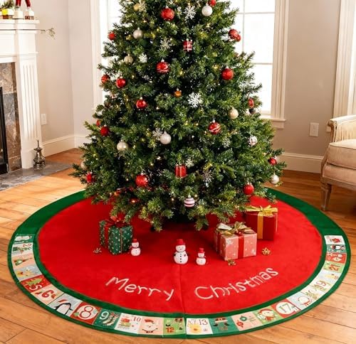 48in Christmas Tree Mat for Under Tree,Red Christmas Tree Skirt Decorations,Rustic Xmas Tree Mat Decorations for Winter New Year Holiday Party Decor Indoor Outdoor by INTERHOMART