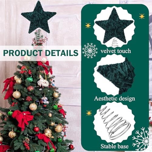 Soulchen Christmas Tree Topper Velvet Tree Topper Star for Decoration,Green - Image 3